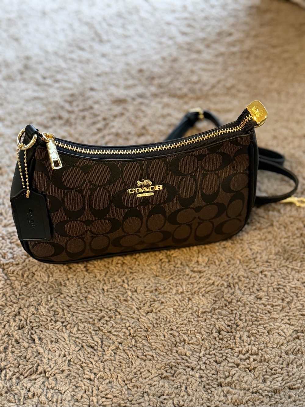 Coach Brown Signature Jacquard Crossbody with Gold Hardware